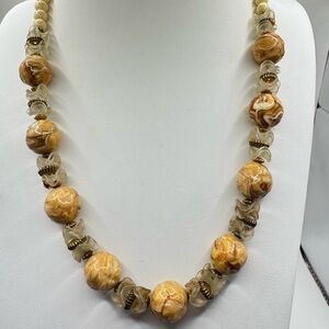 Vintage 50’s Era Handcrafted Cream and Brown Bead Necklace